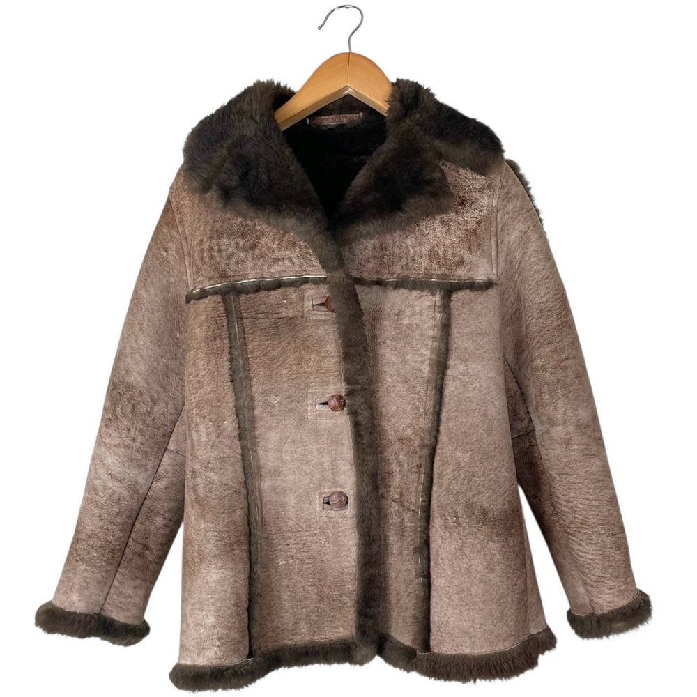 Vintage Eddie Bauer Tan Leather Brown Faux Fur Lined Coat Jacket Women’s Size 12